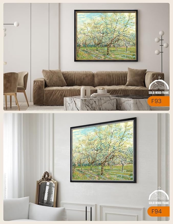 DECORARTS - The White Orchard by Vincent Van Gogh, Large Giclee Canvas Print with Solid Wood Frame, Oversized Wall Art Decor