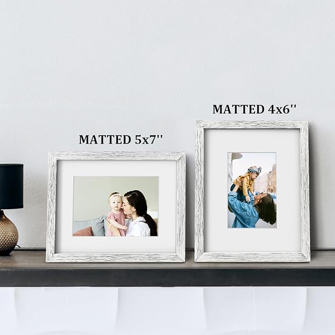 Egofine 8x10 Picture Frames Set of 4, Made of Solid Wood Covered by Plexiglass 4x6 and 5x7 with Mat or 8x10 without Mat, for Table Top Display and Wall Mounting Photo Frame Driftwood White