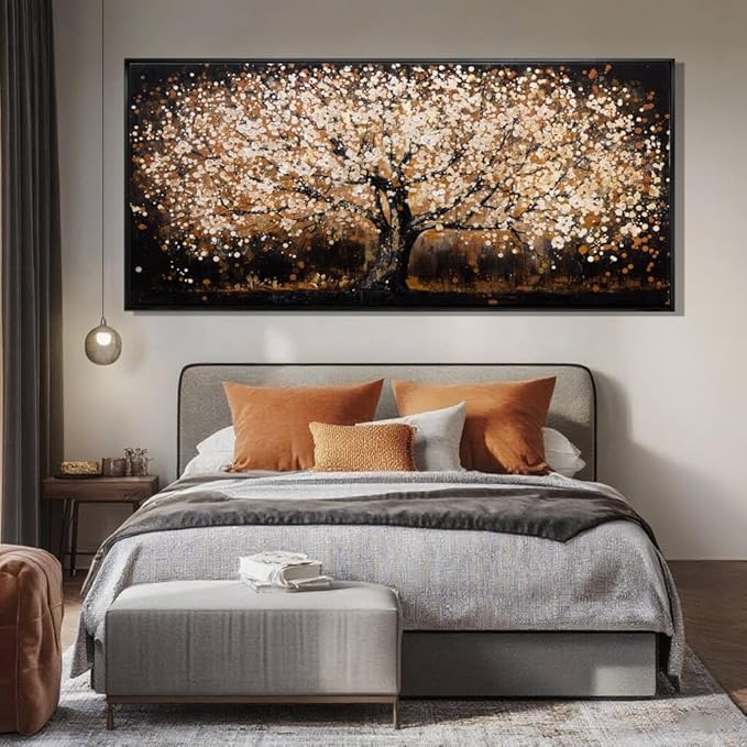 Gold Tree Art Landscape Canvas Wall Art Neutral Art Prints for Dining Room Black Pictures Wall Decor for Living Room Home Hotel Hanging Artwork 32"x 70"
