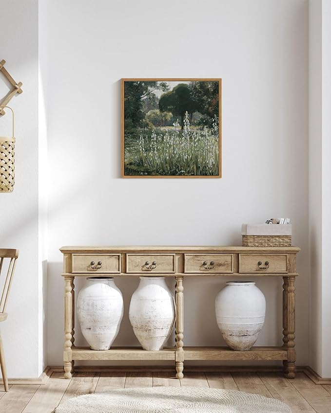 InSimSea Square Framed Canvas Wall Art, Meadow Prints Classical Landscape Floral Flowers Oil Painting, Scenery Home Wall Decor for Living Room, Bedroom, Bathroom, Office 12"x12"