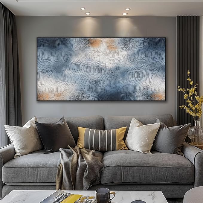 youkuart Wall Art Water Inspired Ripple Abstract Wall Decor Blue Orangen Modern Artwork for Living Room Bedroom Dining Room Home Office Decor Large Framed Ready to Hang 24"x48"