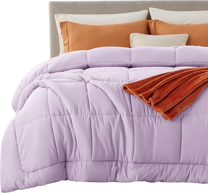 Bedsure Comforter Duvet Insert - Quilted Comforters Oversized King Size, All Season Duvet, GentleSoft Down Alternative Bedding, with 8 Tabs, Gifts for Women, Light Purple, Oversized King 116x98 Inche