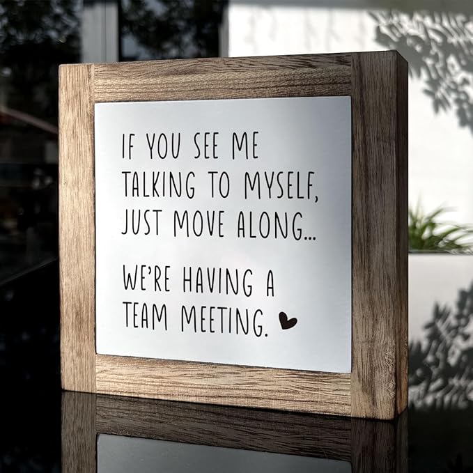 Office Decor, Funny Meeting Sign, If You See Me Talking To Myself Move Along We're Having A Team Meeting Sign, Wooden Box Signs for Office Decor, Work Humor, Office Tabletop Desk Decor, white