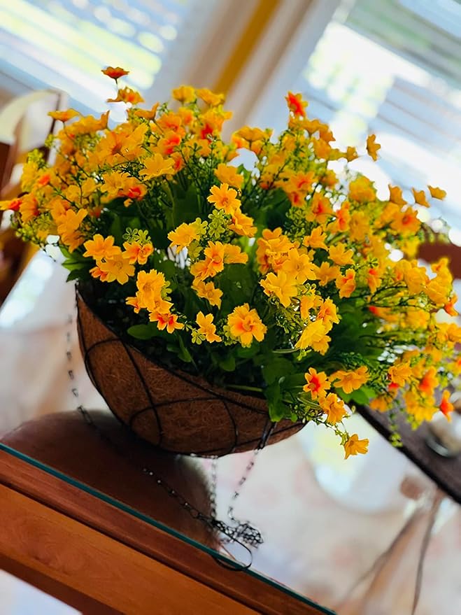 Artificial Hanging Flowers Basket for Summer Autumn,Fake Daisy Flowers in 12 inch Coconut Lining Hanging Baskets for The Decoration of Courtyard, Indoors, and Outdoors