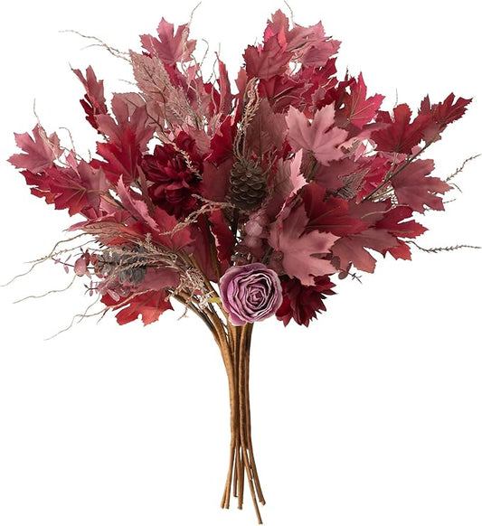 MISSPIN 10 PCS 18 inch Fall Decor Bouquets, Fall Decorations Indoor Outdoor Halloween Thanksgiving Farmhouse Arrangement for Front Door Wedding Centerpieces in Autumn (Burgundy)