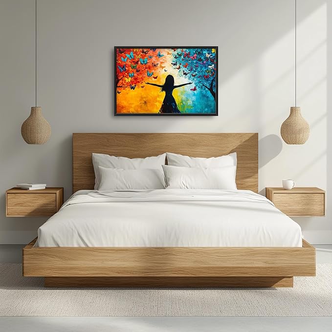 Framed Large Wall Art for Living Room, Colorful Butterfly Tree Canvas Wall Decor, Large Picture Framed Painting, Modern Artwork for Bedroom Office Home Decor 36L'' × 24W''