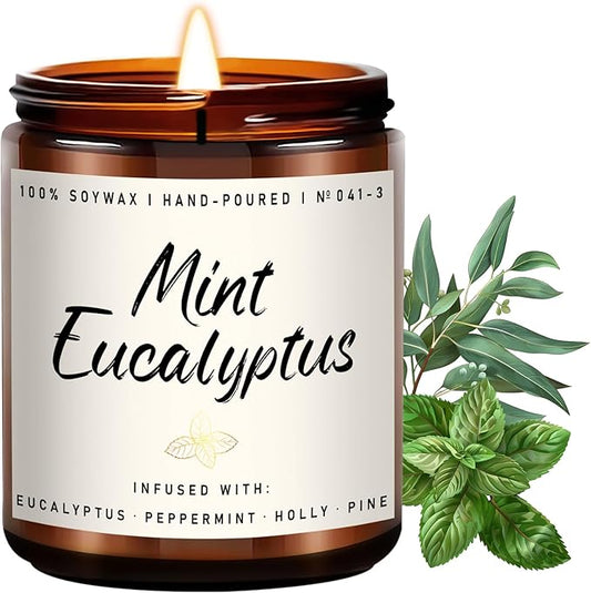 Auelife Mint Eucalyptus Candle | Aromatherapy Candle for Relaxation, Soy Candles for Home Scented, Home Fragrance Gifts for Women Men - Long-Lasting 7oz Jar