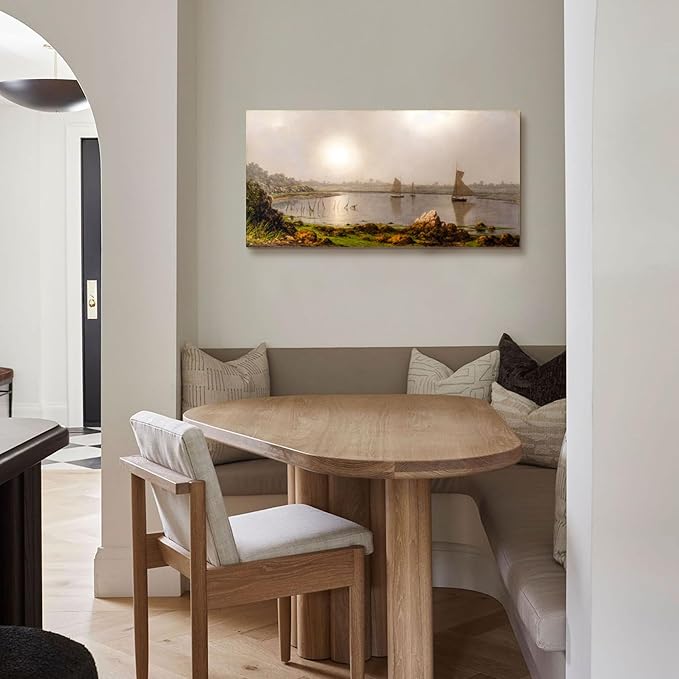 crmotu Large Canvas Wall Art, Harbor Landscape Vintage Art Prints, Coastal Sun Sailboat Scenery Nature Pictures, Retro Nautical Paintings Wall Decor Living Room Bedroom Bathroom Office Decor 20"X40"