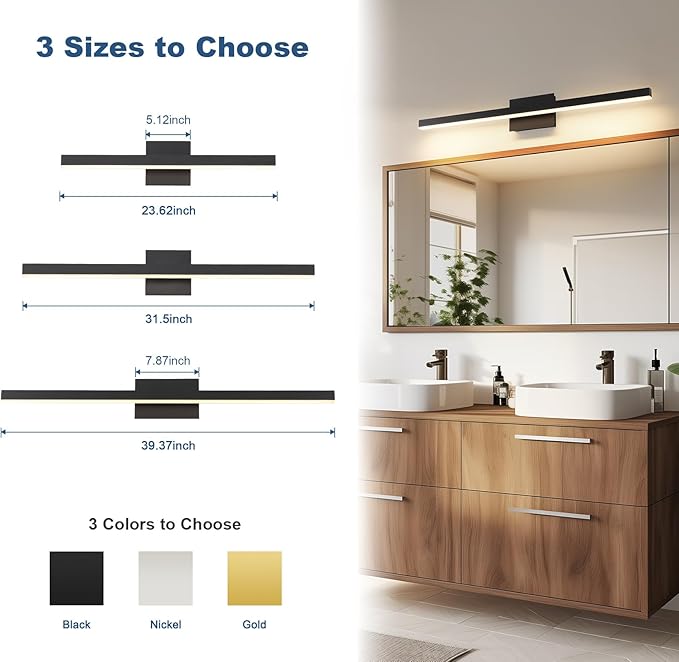 Joossnwell Bathroom Vanity Light Black Dimmable 5CCT Bathroom Lighting FIixtures Over Mirror 39.37 Inch Modern Vanity Light bar Led Bath Light ETL Certificated