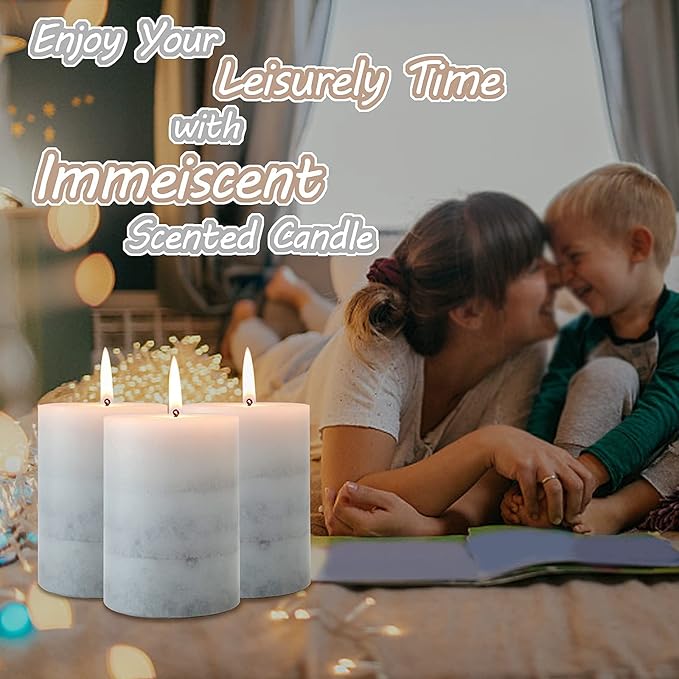 Gray Pillar Candles Cozy Cotton Scented Set of 3 Mottled 3 Layers Hand-Poured Classic Emergency Candle Aromatherapy Candles for Weddings, Home Decorations, Spa, Restaurant 3"X4"