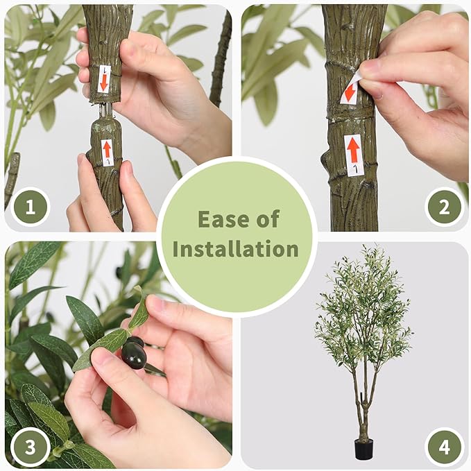 Faux Olive Tree 6ft(72in) Tall Artificial Plant Indoor Decor Large Realistic Potted Fake Modern Greenery with Natural Wood Branches and Green Leaves for Home Living Room,Bedroom,Office Decor.