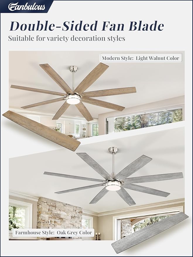 72 Inch Ceiling Fans with Lights, Large Farmhouse Ceiling Fans with Remote, Walnut&Gray Ceiling Fan Fixtures with Bright LED Light for Living Room, Bedroom, Kitchen