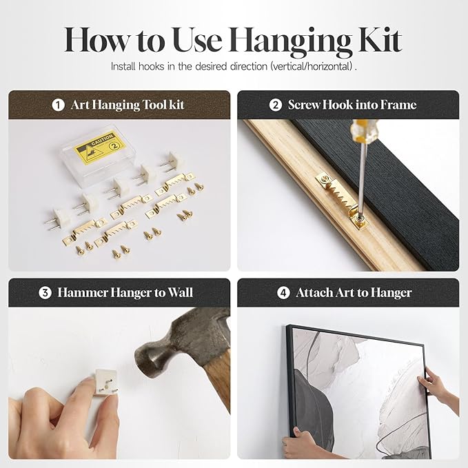 Framed Modern Abstract Wall Art Set of 2, Canvas Prints Paintings Artwork for Walls, Black White Grey Gold Pictures Wall Decor for Living Room, Dining Room, Bedroom, and Office 16x24 In