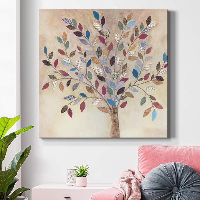 Wexford Home Square Premium Gallery Wrapped Canvas Flower Multicolor Wall Art Abstract Floral Romance Modern Pictures Print for Home Office, Ready to Hang, whimsical wood, 24x24