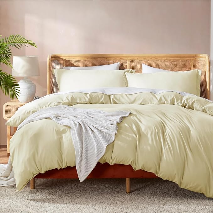 Nestl California King Duvet Cover Set with Comforter Insert - Vanilla Yellow 4 Piece 104x98 Duvet Cover & 2 Pillow Shams with White Quilted Down Alternative Comforter, Ultra Soft, All Season