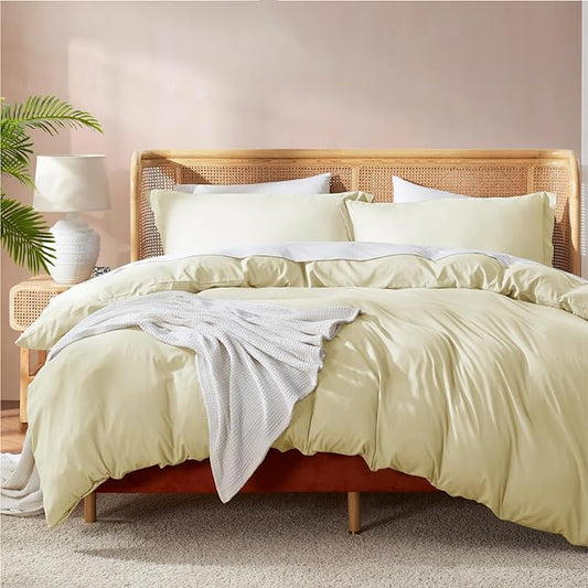 Nestl Vanilla Yellow Duvet Cover King Size - Soft Double Brushed King Duvet Cover Set, 3 Piece, with Button Closure, 1 Duvet Cover 104x90 inches and 2 Pillow Shams