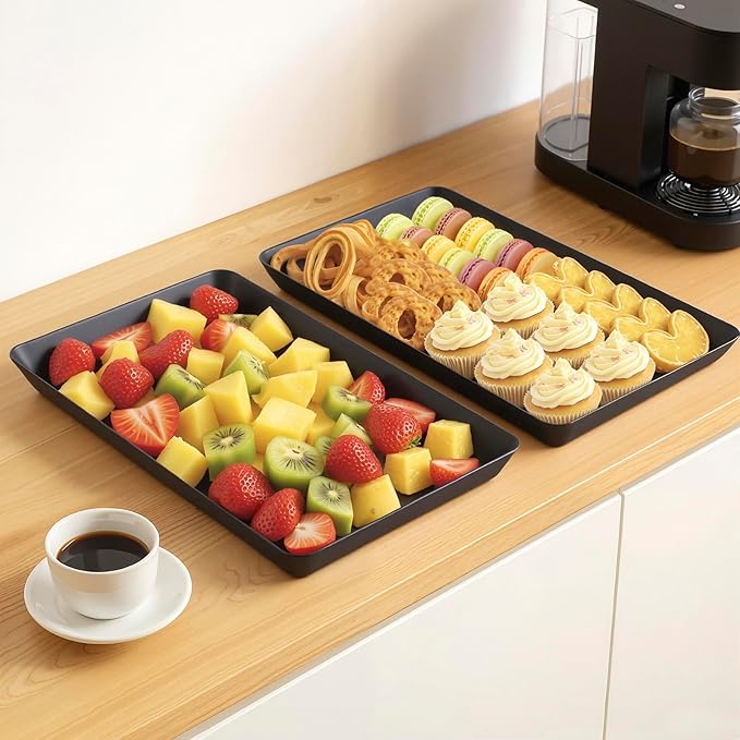 WOWBOX 6 pcs Serving Tray for Entertaining, Serving Platters for Snacks, Fruit, Cookies, Dessert, Reusable Plastic Trays for Serving Food and Pantry Organization in Kitchen & for Parties, (Black)