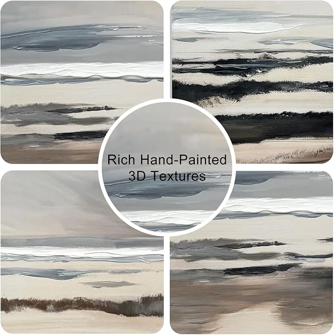 HOURIA Large Neutral Abstract Gray Framed Wall Art Set,Minimalist Modern Beige Brown Landscape Wall Decor,Wilderness Filed Artwork,Watercolor Misty Lake Print for Living Room,Bedroom,Office- 16"x24"x3