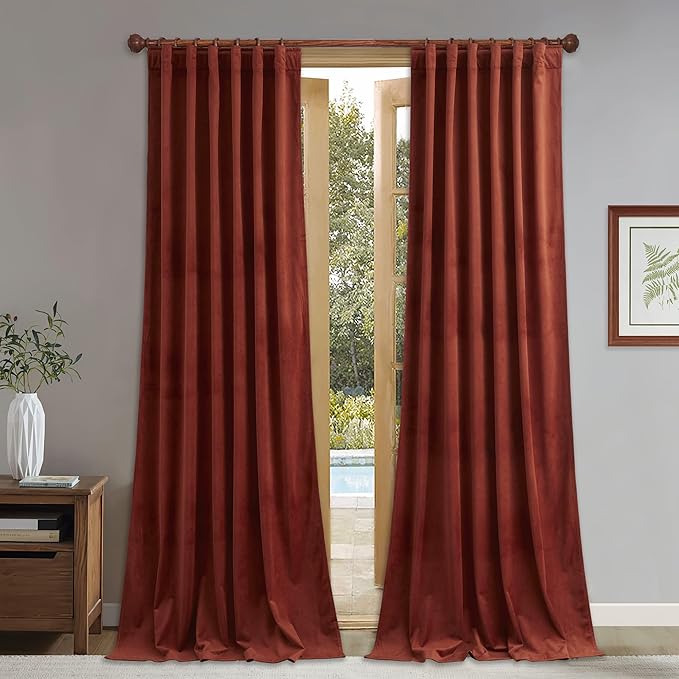 StangH Rust Red Curtains 94 inches Long Back Tab Luxury Velvet Christmas Drapes, Heavy Duty Thermal Curtain Panels for Warm & Inviting Living Rooms, W52 x L94, 2 Panels