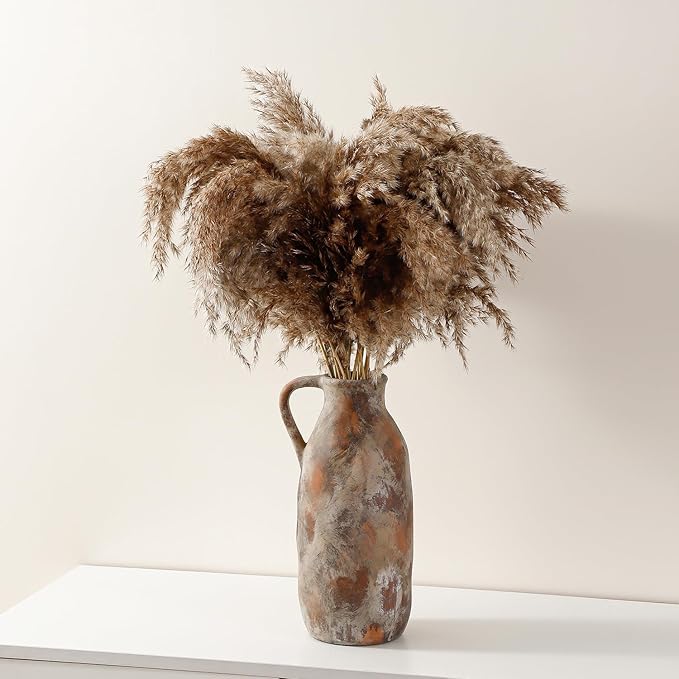 Large Ceramic Vase, Rustic Farmhouse Vase for Home Decor, Tall Decorative Flower Vase for Pampas Grass, Flowers, Living Room, Kitchen, Office Decor Table Centerpiece, 12.8 Inch Tall