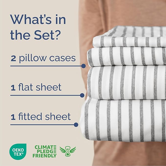 Cal King Size 4 Piece Sheet Set - Comfy Breathable & Cooling Bed Sheets Set - Hotel Luxury Bedding for Women, Men, Kids, Teens, Boys & Girls - Deep Pockets & Wrinkle Free - Oeko-Tex - Grey Stripes 2