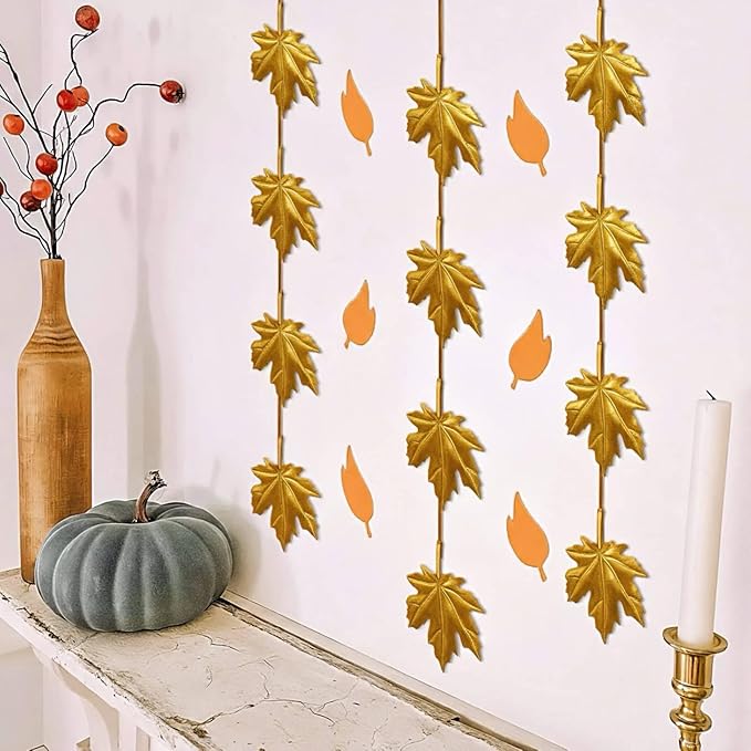 Shimeyao Fall Garland Maple Leaf Garland Decor 6 FT Brass Fall Decorations for Mantle Front Door Artificial Maple Leaf Banner Hanging Decor Cold Autumn Weather Outside Indoor Decorations