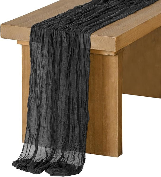 Ling's moment 14Ft Black Cheesecloth Table Runner Boho Chic Gauze Semi-Sheer Halloween Tablecloth for Wedding Celebrations for Baby Shower Decorations