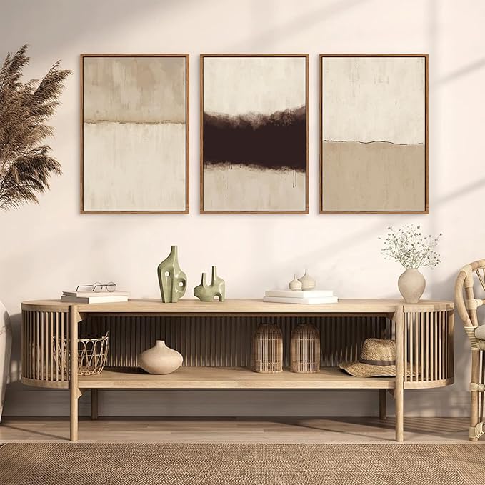 CHDITB Large Abstract Framed Canvas Wall Art Set, Modern Neutral Wall Decor, Minimalist Textured Wall Painting, Beige Blown Art Print for Living Room, Bedroom, Dining Room, Office, Bathroom -16"x24"x3