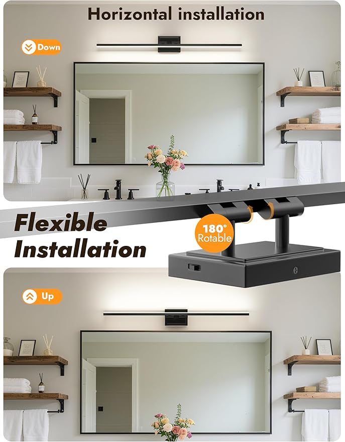 NIORSUN 39.4 Inch Modern Bathroom Light Fixture, 24W 5CCT Dimmable LED Black Bathroom Vanity Lights Over Mirror, Vanity Lights for Bathrooms Restroom Mirror- ETL Certified