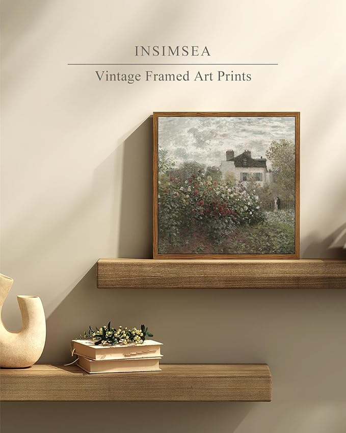 InSimSea Square Framed Canvas Wall Art, Flower Home Decor Monet Garden Wall Art Prints, Vintage Oil Painting Room Decor, Wall Decor for Living Room Bedroom Kitchen Office 10"x10"