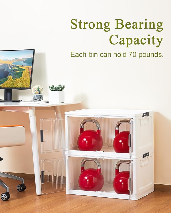 OlarHike 76QT Lockable Storage Bins with Lids - Folding Storage box with Doors and Wheels, Collapsible Plastic Storage Bins for Closets, Stackable Storage Organizer, Storage Containers, 3 Pack Cubes