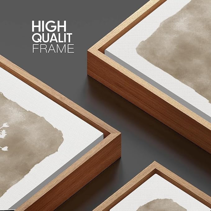 ANHUIB Beige Artwork 16x24 Inch Framed Beige Floral Wall Art Large Neutral Wildflower Wall Decor Vintage Plant Art Prints Set of 3 for Living Room Bedroom Office