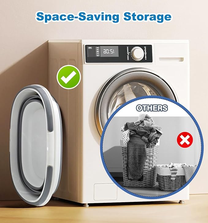 Collapsible Bucket 16L with Handles, Cleaning Mop Bucket Space Saving Foldable Silicone Tub for Laundry Storage Camping, Portable Wash Basin for Home & Car, 4.2 Gallon Compact Utility Plastic Bucket