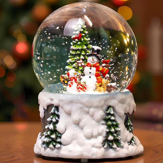 Christmas Snow Globe Lantern Water Glittering Snowman Scene with Music & Timer, USB Lined/Battery Operated Lighted Water Lantern for Christmas Festival Decoration Gifts