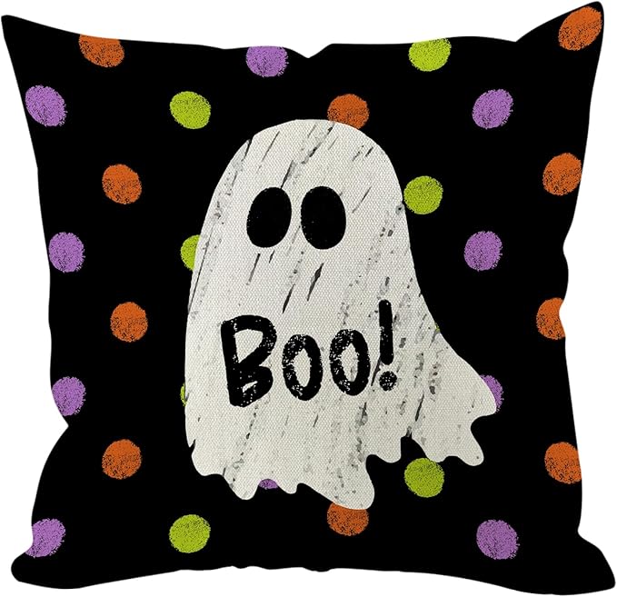 Halloween Pillow Covers 16x16 inch Set of 4, Linen Outdoor Farmhouse Cute Ghost Vintage Skull Trick or Treat Party Supplies Decorations for Sofa Couch