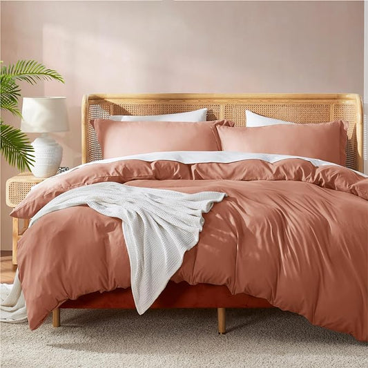 Nestl Full Duvet Cover Set with Comforter Insert - Rust 4 Piece 80x90 Duvet Cover & 2 Pillow Shams with White Quilted Down Alternative Comforter, Ultra Soft, All Season