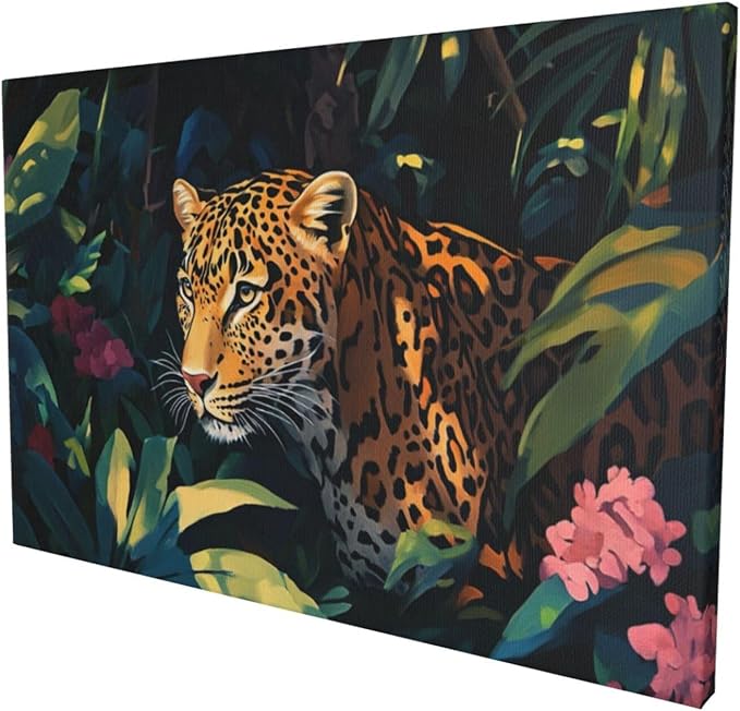 Olivine Jungle Cheetah Wall Art, Cheetah Pictures Wall Decor, Leopard Painting Nature Wildlife Canvas Prints, Framed Artwork for Dinning Room Bedroom Living Room Bathroom Office Home 36"x24"