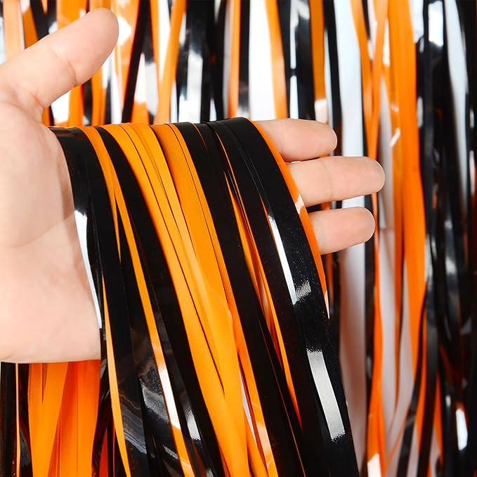 Halloween Party Decorations Tinsel Foil Fringe Curtains Party Backdrop, Melsan 3.2 x 8 ft Streamer Backdrop Tinsel Curtains for Birthday, Graduation, Halloween Party Decor - Pack of 2