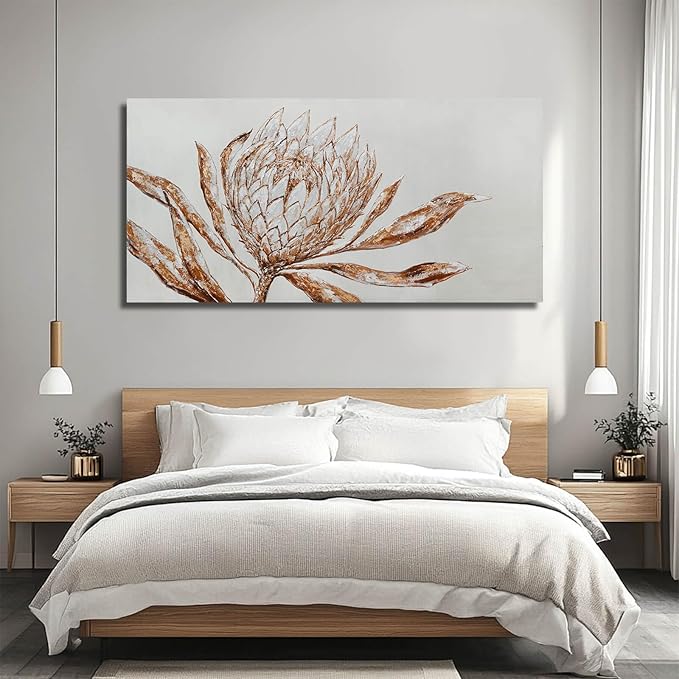 GAIDUOMAI Red and Gold Flower Wall Art Contemporary Artwork for Walls Plant Wall Decor Painting on Canvas 24"x48" Dining Room Home Kitchen Posters