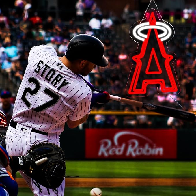 Balanar Baseball Neon Signs for Garage or Man Cave Decor, Men's Gifts With Los Angels Team Logo, Red Baseball Neon for Parties, Bars,Dorms, Office Wall Art and Game Room Decor