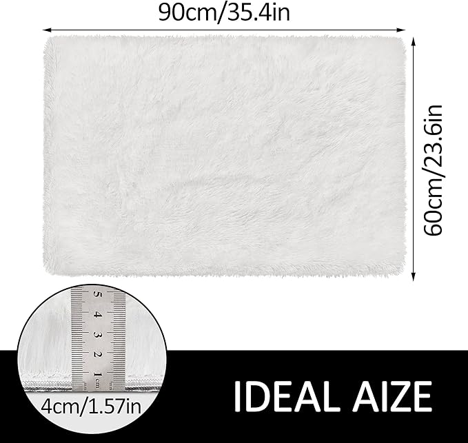 Small Area Rug for Bedroom 2x3ft Mini White Fluffy Rug Mat Bedside Throw Rug for Kids Room Boys Teens Nursery Baby Dorm Living Room Home Decor Aesthetic Carpets