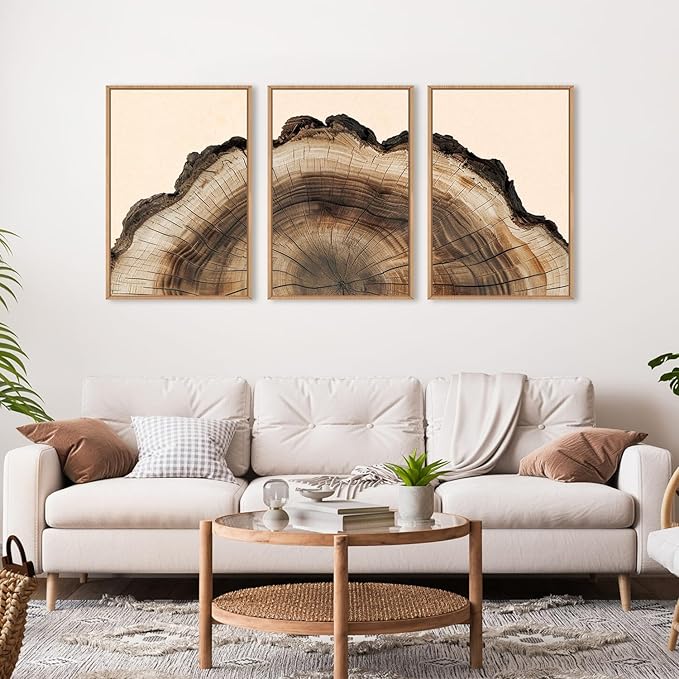 KAIRNE Framed Tree Ring Wall Art Set, Retro Wood Stump Wall Decor, Tree Spiral Wall Painting, Modern Nature Canvas Art Prints for Living Room, Bedroom, Dinning Room, Farmhouse - Large 24"x36"x3