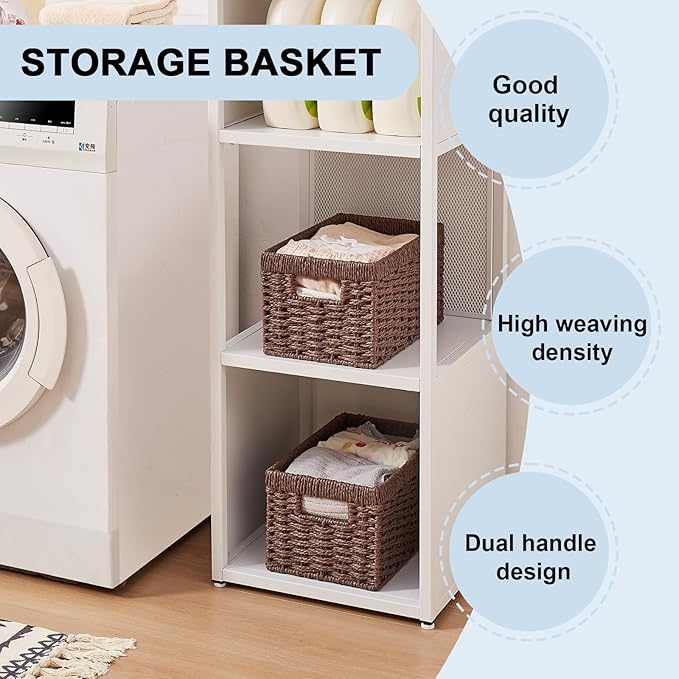 OIAHOMY Wicker Baskets, Paper Rope Storage Baskets for Organizing with Built-in Handles, 2 Packs-Brown