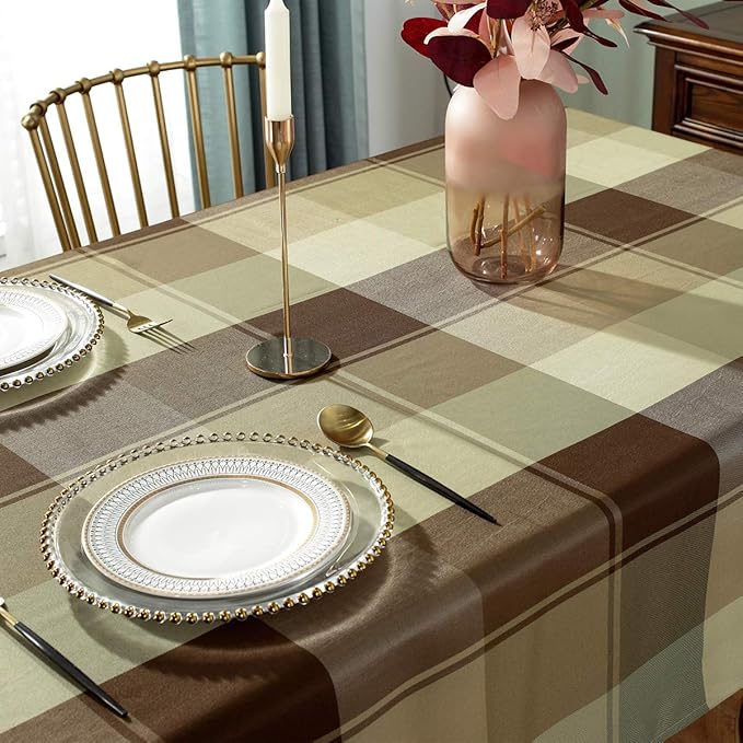 SASTYBALE Tablecloth Checkered Polyester Table Cloth Dust-Proof Wrinkle Resistant Heavy Weight Table Cover for Kitchen Dinning Tabletop Decoration (Square, 52" x 52" (2-4 Seats), Taupe)