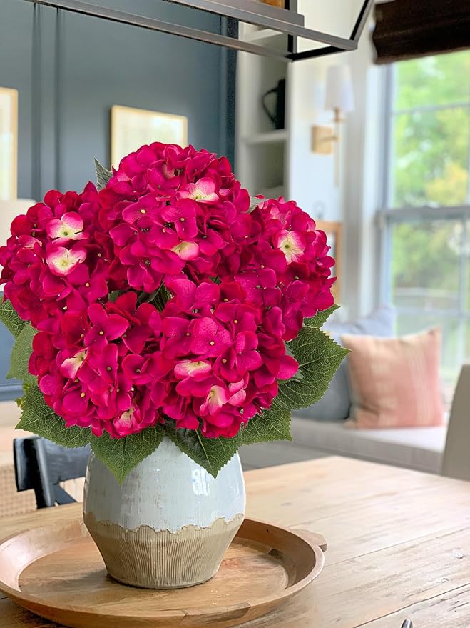 Rose Red Hydrangea Artificial Flowers Large Artificial Hydrangeas Silk Flowers for Home Decor Indoor Wedding Flowers Bouquets Faux Flowers Kitchen Centerpiece Table Decorations