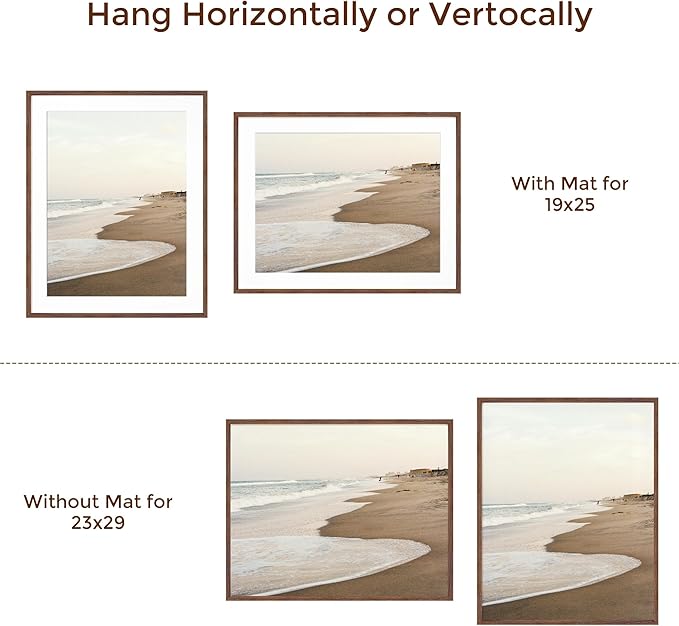 23x29 Oak Wood Frame, 23"x29" Poster Frame, 23x29 Picture Frame with Mat for 19x25, Rustic Wood Frame 23 by 29 with Real Glass, 23" x 29" Art Frame, 23x29 Puzzle Frame (Walnut Color, 1 Pack)