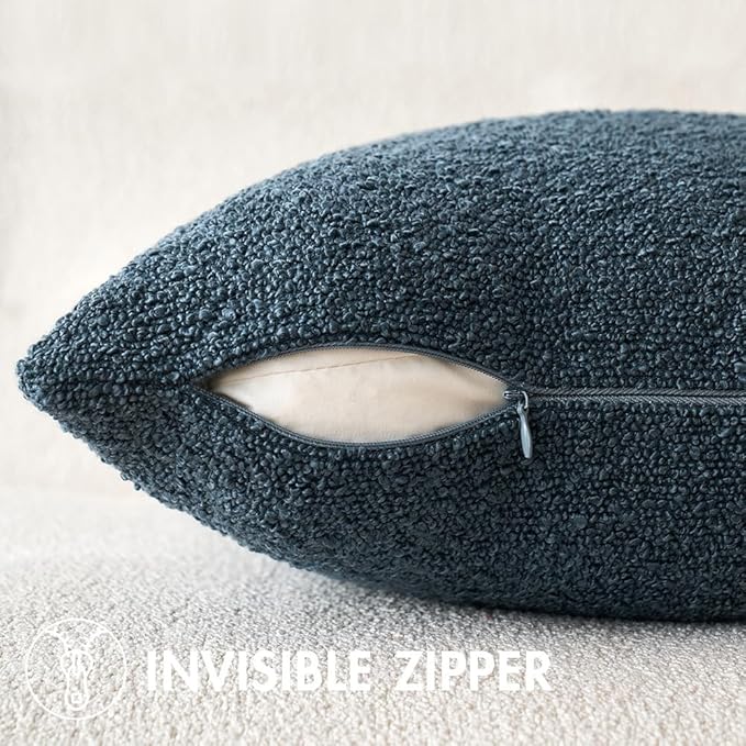 MIULEE 22x22 Inch Decorative Euro Sham Throw Pillows for Bed Set of 2 Textured Boucle Neutral Throw Pillow Covers Dark Blue Accent Solid Euro Couch Pillowcase Cozy Soft Sofa Livingroom Home Decor