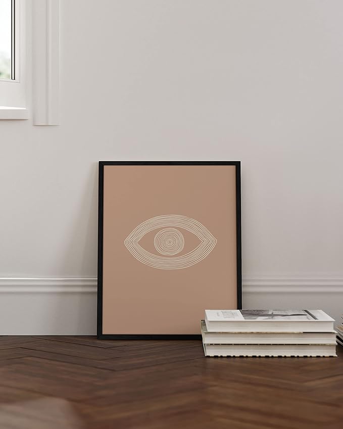 HAUS AND HUES Boho Posters - Neutral Wall Art Prints - Abstract Art - Eye of Sauron Peach (16x20 Framed Black)