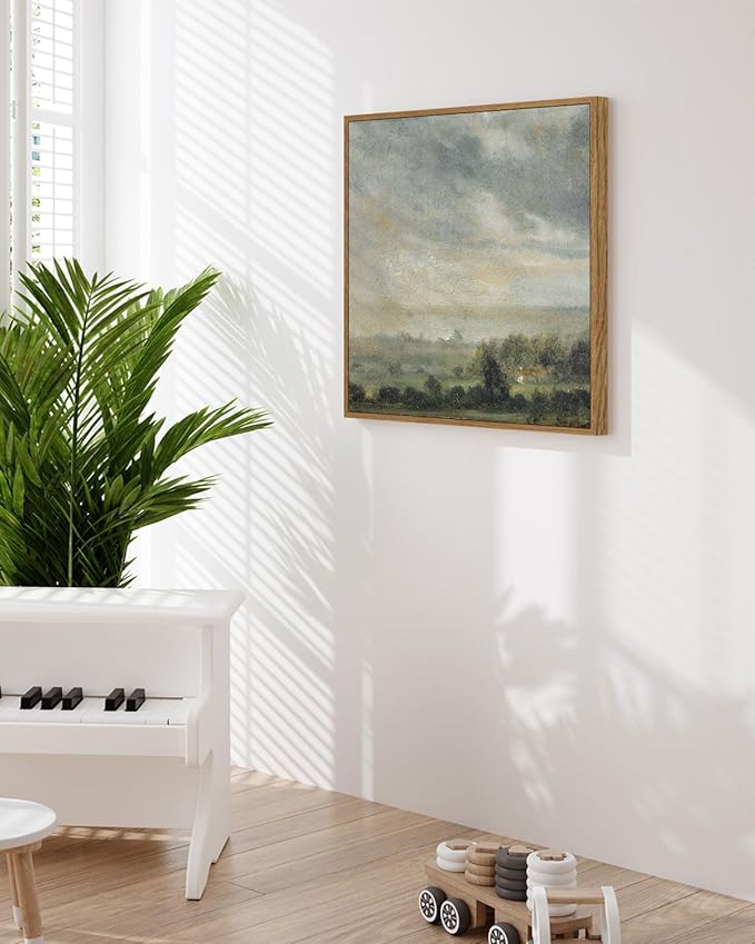 InSimSea Square Framed Canvas Wall Art, Landscape Scenery Sky Cloud Grassland Canvas Oil Paintings Home Decor, Wall Art Prints Room Decor for Living Room, Bedroom, Bedroom, Office 16"x16"