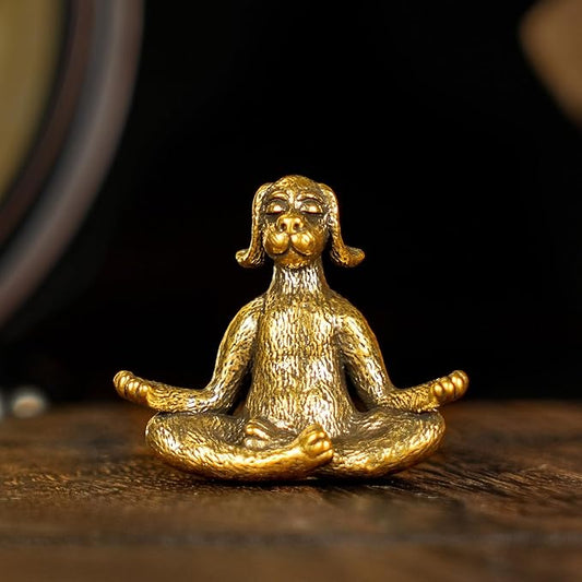 CHOVY Retro Meditating Dog Sculpture-Seated in Zen Pose Handcrafted 100% Solid Brass-Unique Home Decor Desk Ornament Collectible Art Piece Office Desk Accessory Scene Accent Artistic Decoration